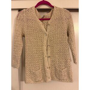 J.JILL BEIGE TAN 3/4 SLEEVE CARDIGAN SWEATER WOMENS SZ SMALL S COTTON/LINEN BLEN